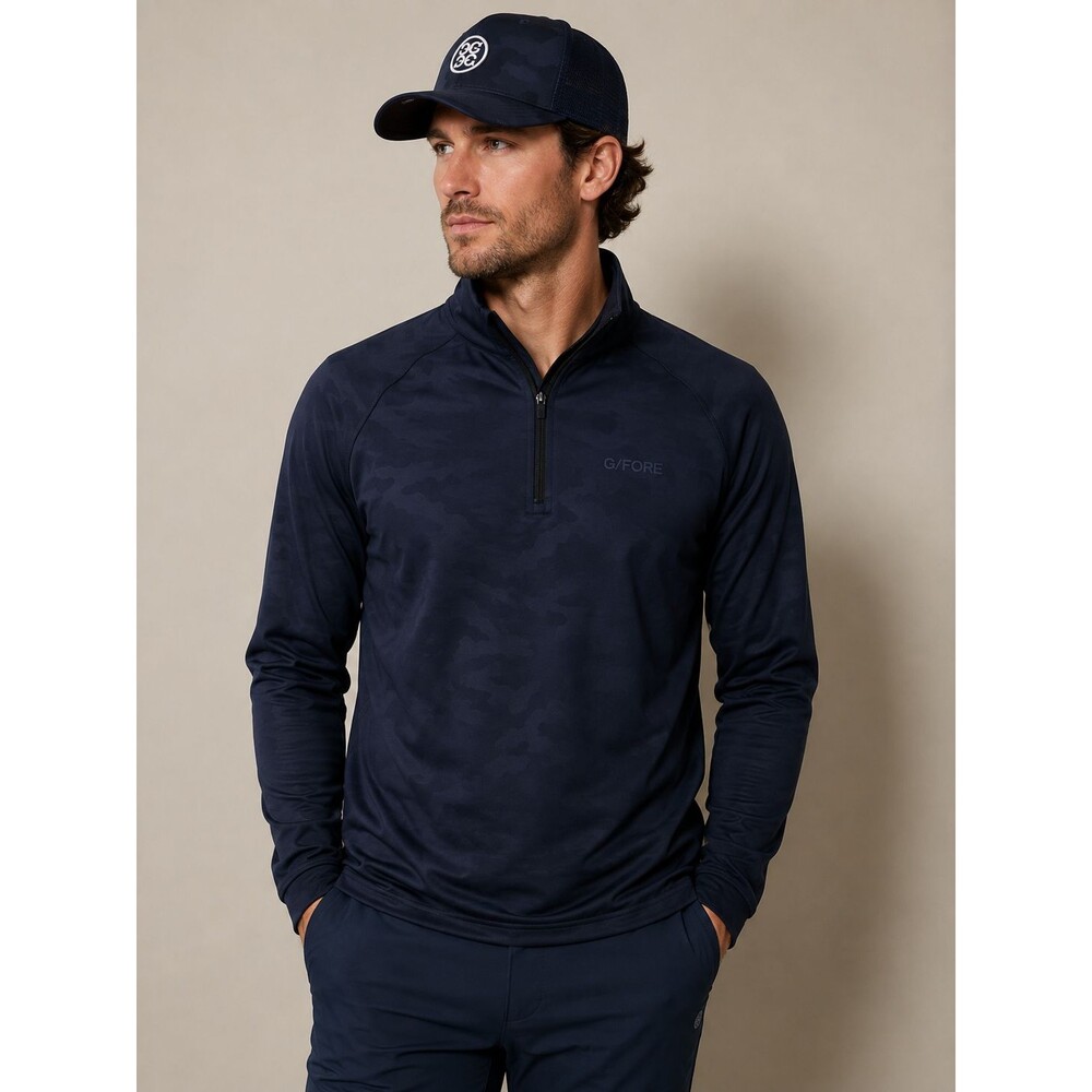 G/FORE Men’s Camo 1/4 Zip Pullover Top Size M Dark Navy Performance Golf Shirt